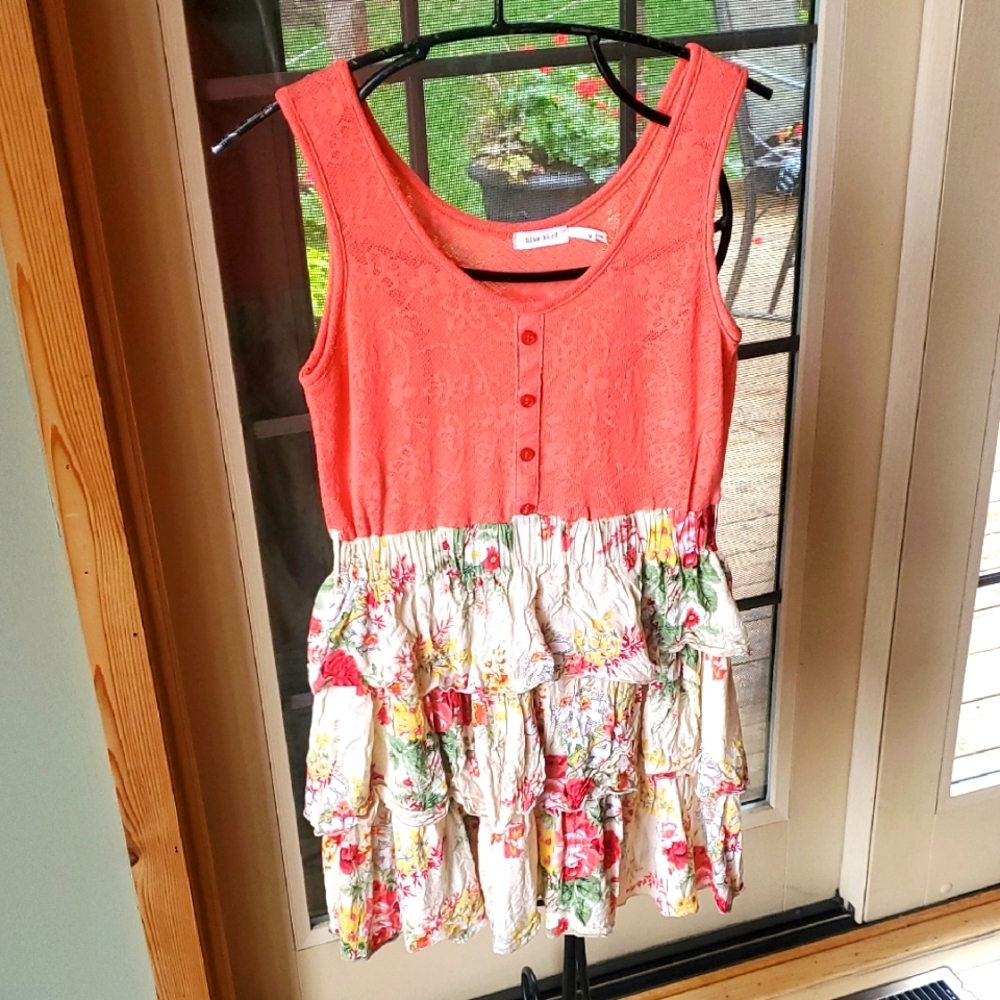 Blue‎ Bird Coral Lace Top Floral Sleeveless Lined Sz. M Dress